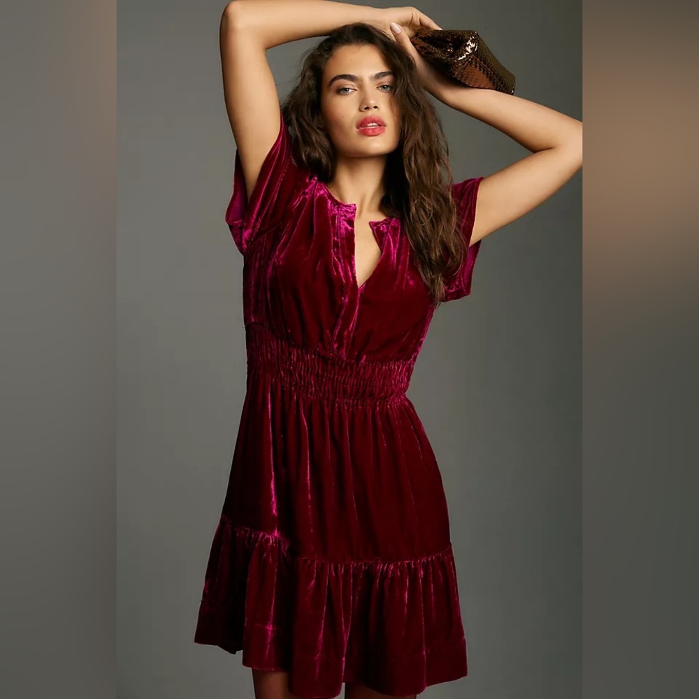 NWT Anthropologie The Somerset Mini Dress Velvet XXS Wine Cocktail Holiday Pink